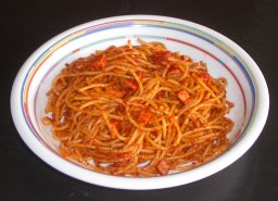 Spaghetti mit Leberkäse